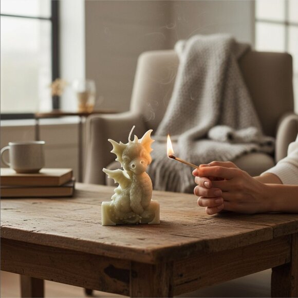 Handmade ✦ Grey Dragon Candle ✦ Soy Wax w/ Cinnamon | Fantasy Familiar Decor - Picture 5 of 10